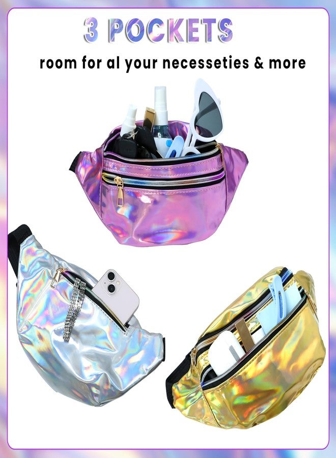 Gabrella 6 Pack Holographic Neon Fanny Packs for Women, Colorful Sport Waist Bag Pack with Adjustable Belt, 80s 90s Shiny Waist Bag Metallic Color Sport Waistbags Shiny Waist Pack - Image 5